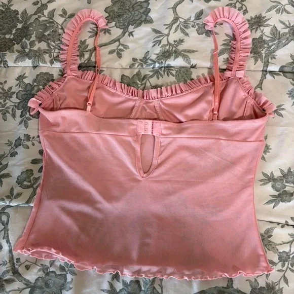 Pink Ruffle Trim Corset Tank Top - Picture 2 of 4